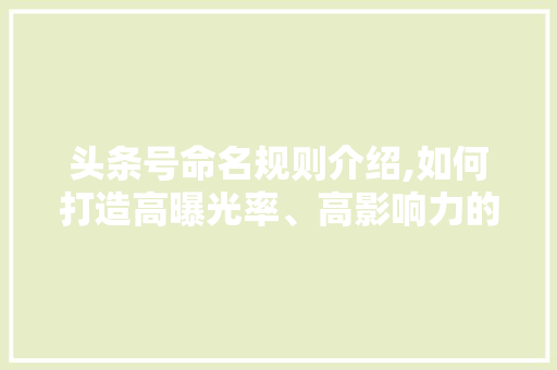 头条号命名规则介绍,如何打造高曝光率、高影响力的账号