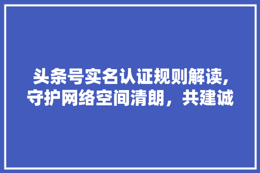 头条号实名认证规则解读,守护网络空间清朗，共建诚信网络环境