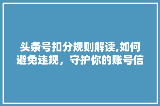 头条号扣分规则解读,如何避免违规，守护你的账号信誉