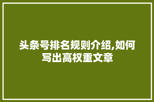 头条号排名规则介绍,如何写出高权重文章