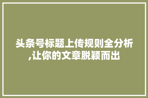 头条号标题上传规则全分析,让你的文章脱颖而出