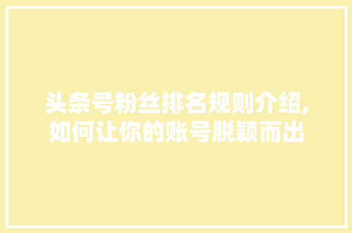 头条号粉丝排名规则介绍,如何让你的账号脱颖而出