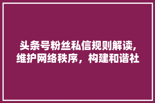 头条号粉丝私信规则解读,维护网络秩序，构建和谐社区