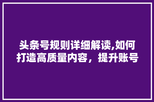 头条号规则详细解读,如何打造高质量内容，提升账号影响力