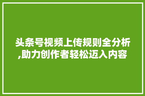 头条号视频上传规则全分析,助力创作者轻松迈入内容创作新纪元