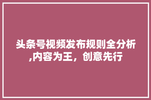 头条号视频发布规则全分析,内容为王，创意先行