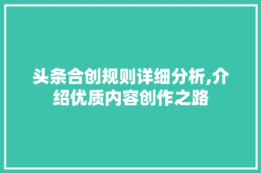 头条合创规则详细分析,介绍优质内容创作之路