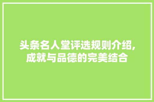 头条名人堂评选规则介绍,成就与品德的完美结合