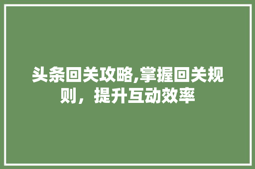 头条回关攻略,掌握回关规则，提升互动效率 JavaScript