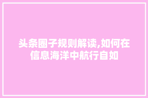 头条圈子规则解读,如何在信息海洋中航行自如