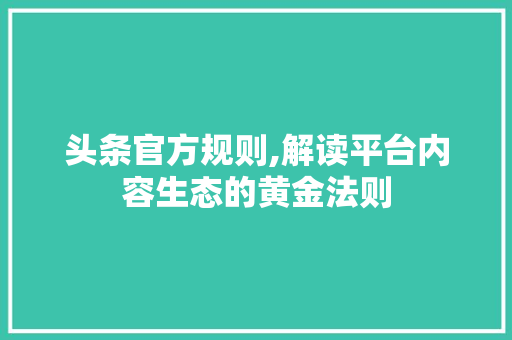 头条官方规则,解读平台内容生态的黄金法则