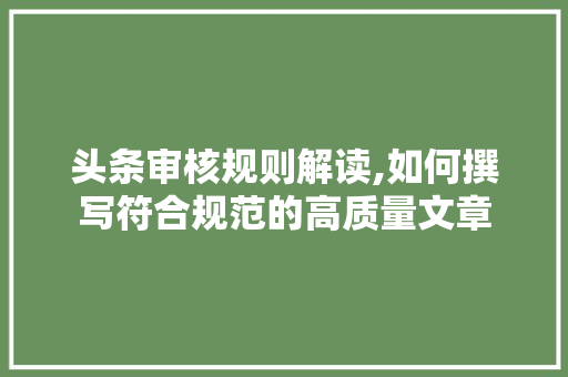 头条审核规则解读,如何撰写符合规范的高质量文章