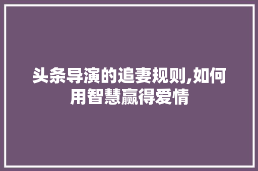 头条导演的追妻规则,如何用智慧赢得爱情