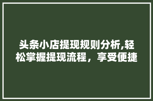 头条小店提现规则分析,轻松掌握提现流程，享受便捷收益