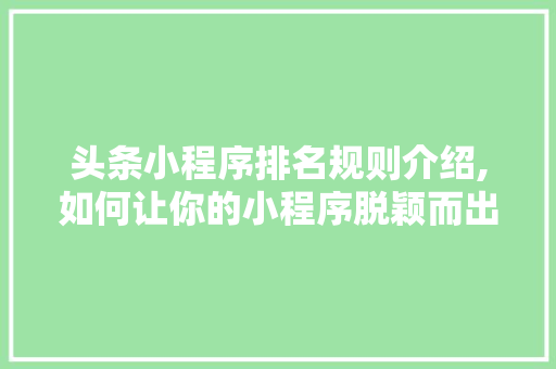 头条小程序排名规则介绍,如何让你的小程序脱颖而出