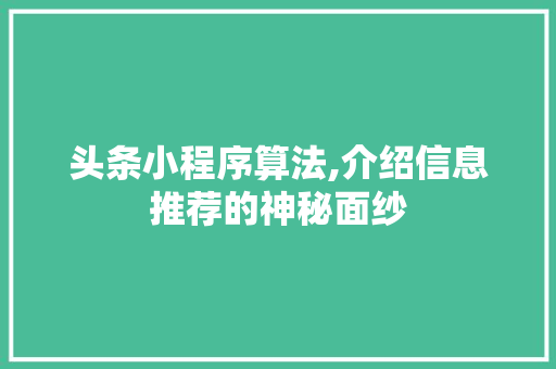 头条小程序算法,介绍信息推荐的神秘面纱