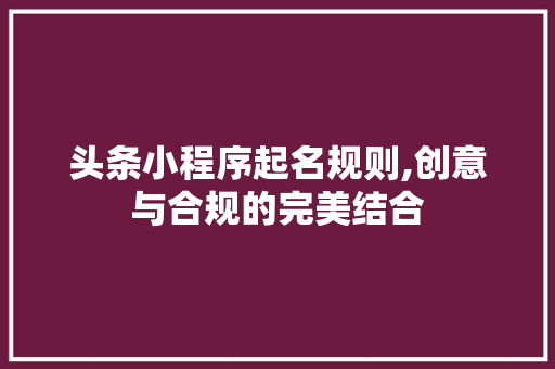 头条小程序起名规则,创意与合规的完美结合