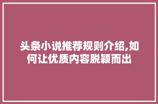 头条小说推荐规则介绍,如何让优质内容脱颖而出