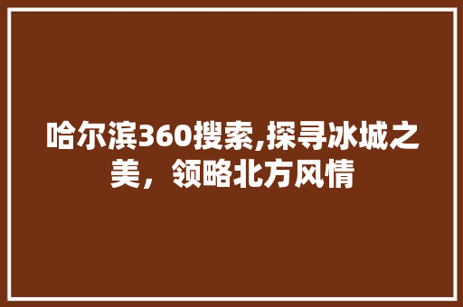 哈尔滨360搜索,探寻冰城之美，领略北方风情