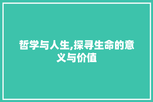 哲学与人生,探寻生命的意义与价值