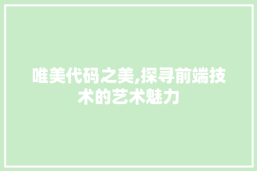 唯美代码之美,探寻前端技术的艺术魅力