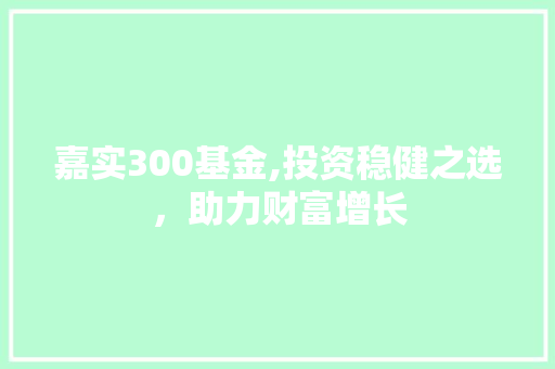 嘉实300基金,投资稳健之选，助力财富增长