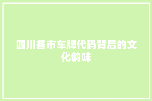 四川各市车牌代码背后的文化韵味