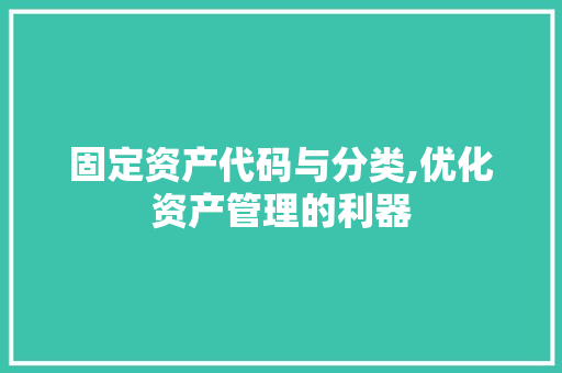 固定资产代码与分类,优化资产管理的利器