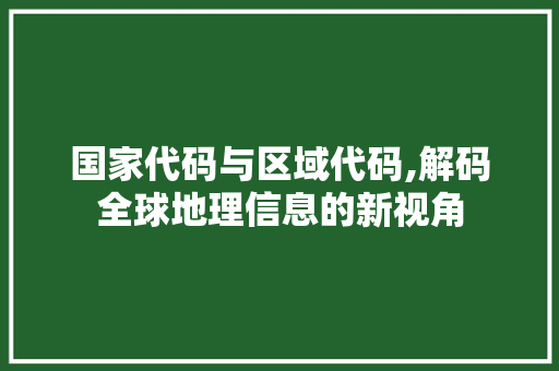 国家代码与区域代码,解码全球地理信息的新视角