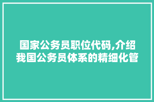 国家公务员职位代码,介绍我国公务员体系的精细化管理