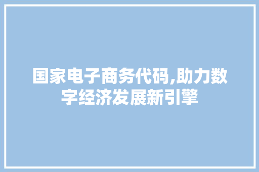 国家电子商务代码,助力数字经济发展新引擎