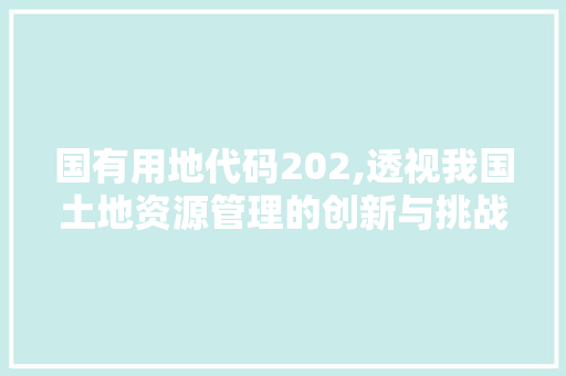 国有用地代码202,透视我国土地资源管理的创新与挑战