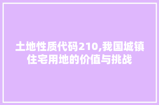 土地性质代码210,我国城镇住宅用地的价值与挑战