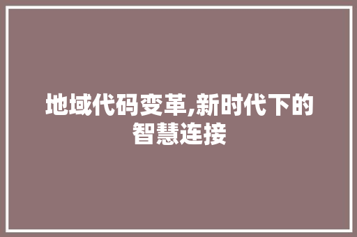 地域代码变革,新时代下的智慧连接