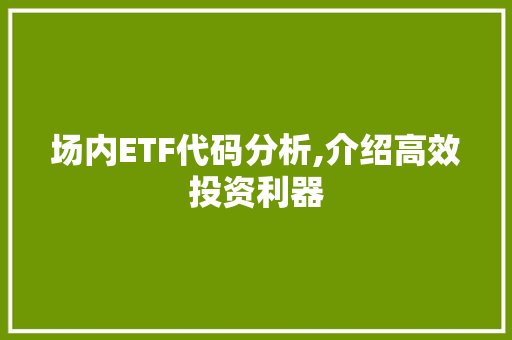 场内ETF代码分析,介绍高效投资利器