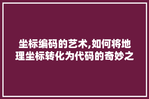 坐标编码的艺术,如何将地理坐标转化为代码的奇妙之旅