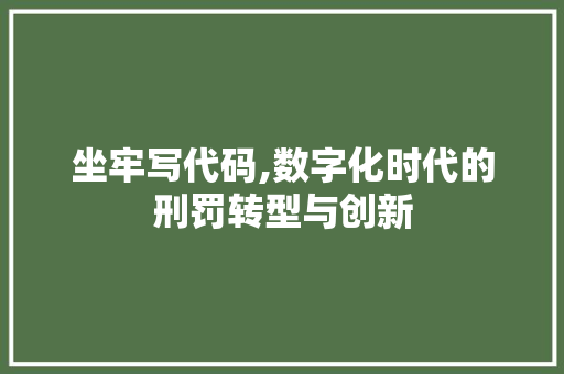 坐牢写代码,数字化时代的刑罚转型与创新