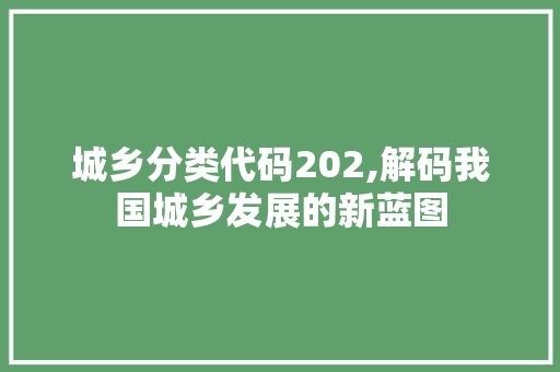 城乡分类代码202,解码我国城乡发展的新蓝图