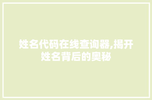 姓名代码在线查询器,揭开姓名背后的奥秘