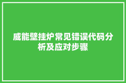 威能壁挂炉常见错误代码分析及应对步骤