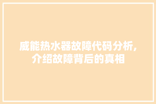 威能热水器故障代码分析,介绍故障背后的真相