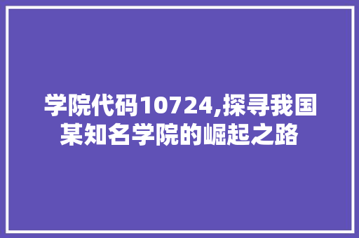 学院代码10724,探寻我国某知名学院的崛起之路