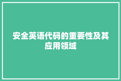 安全英语代码的重要性及其应用领域