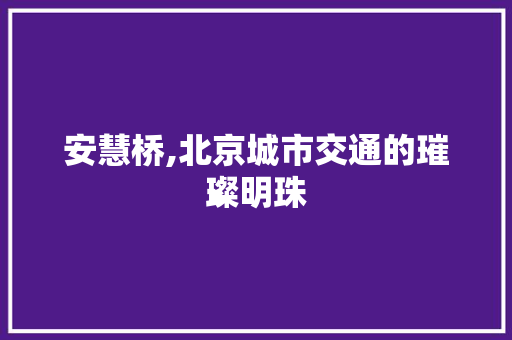 安慧桥,北京城市交通的璀璨明珠