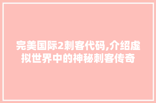 完美国际2刺客代码,介绍虚拟世界中的神秘刺客传奇