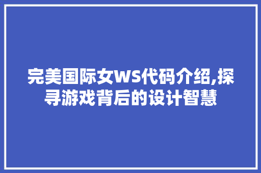 完美国际女WS代码介绍,探寻游戏背后的设计智慧