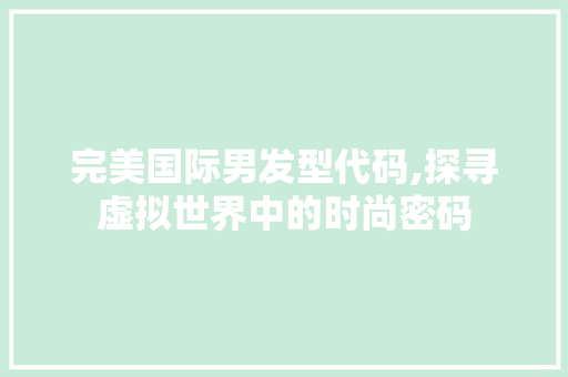 完美国际男发型代码,探寻虚拟世界中的时尚密码