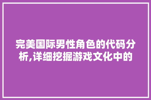 完美国际男性角色的代码分析,详细挖掘游戏文化中的性别符号