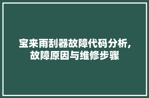 宝来雨刮器故障代码分析,故障原因与维修步骤