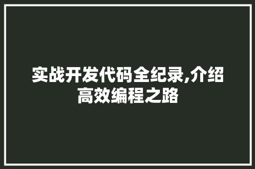 实战开发代码全纪录,介绍高效编程之路